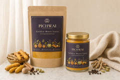 Golden Moon Latte refill pouch and jar with its raw ingredients